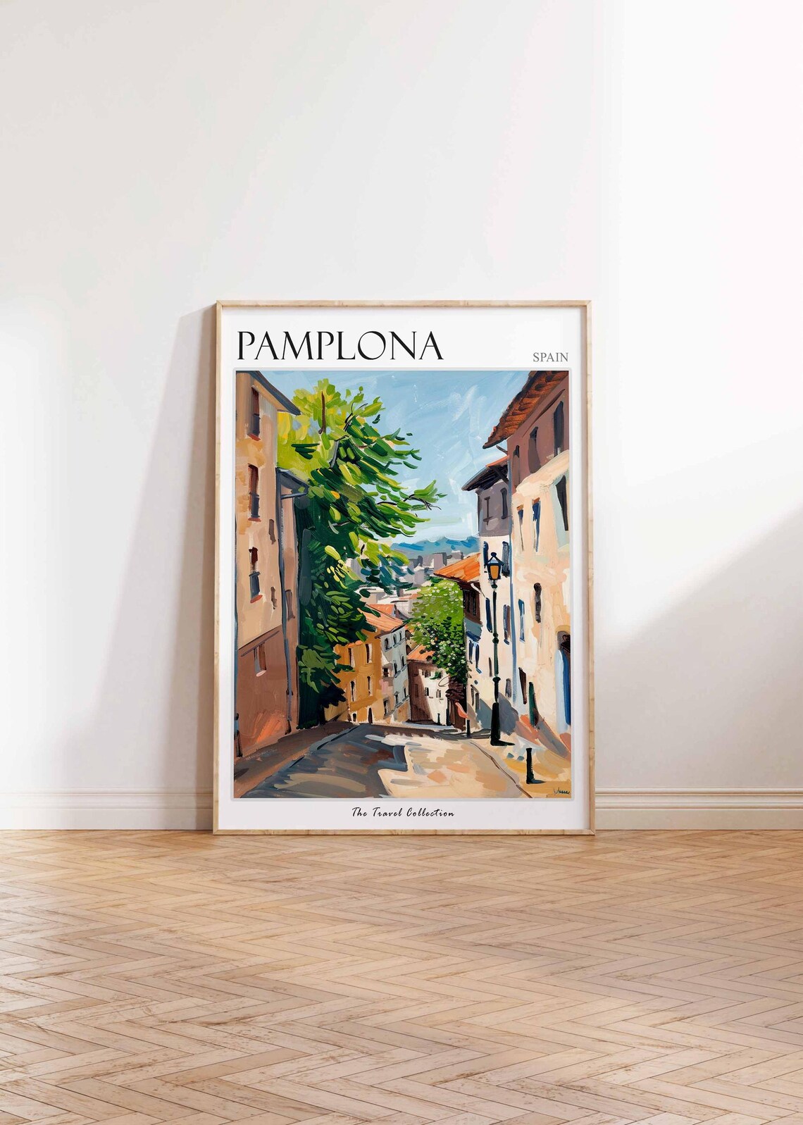 Pamplona Spain Sunlit Old Town Street Oil Painting Travel Poster - Image 2