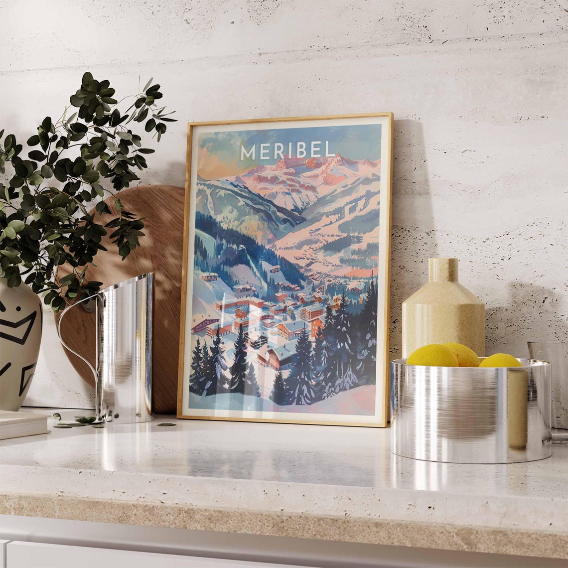 Meribel Sunset Valley Panoramic Ski Village Landscape Poster - Image 2