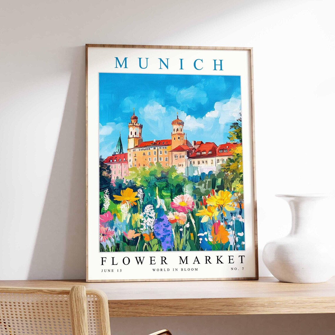 Munich Flower Market Twin Tower Palace Wildflower Bloom Poster