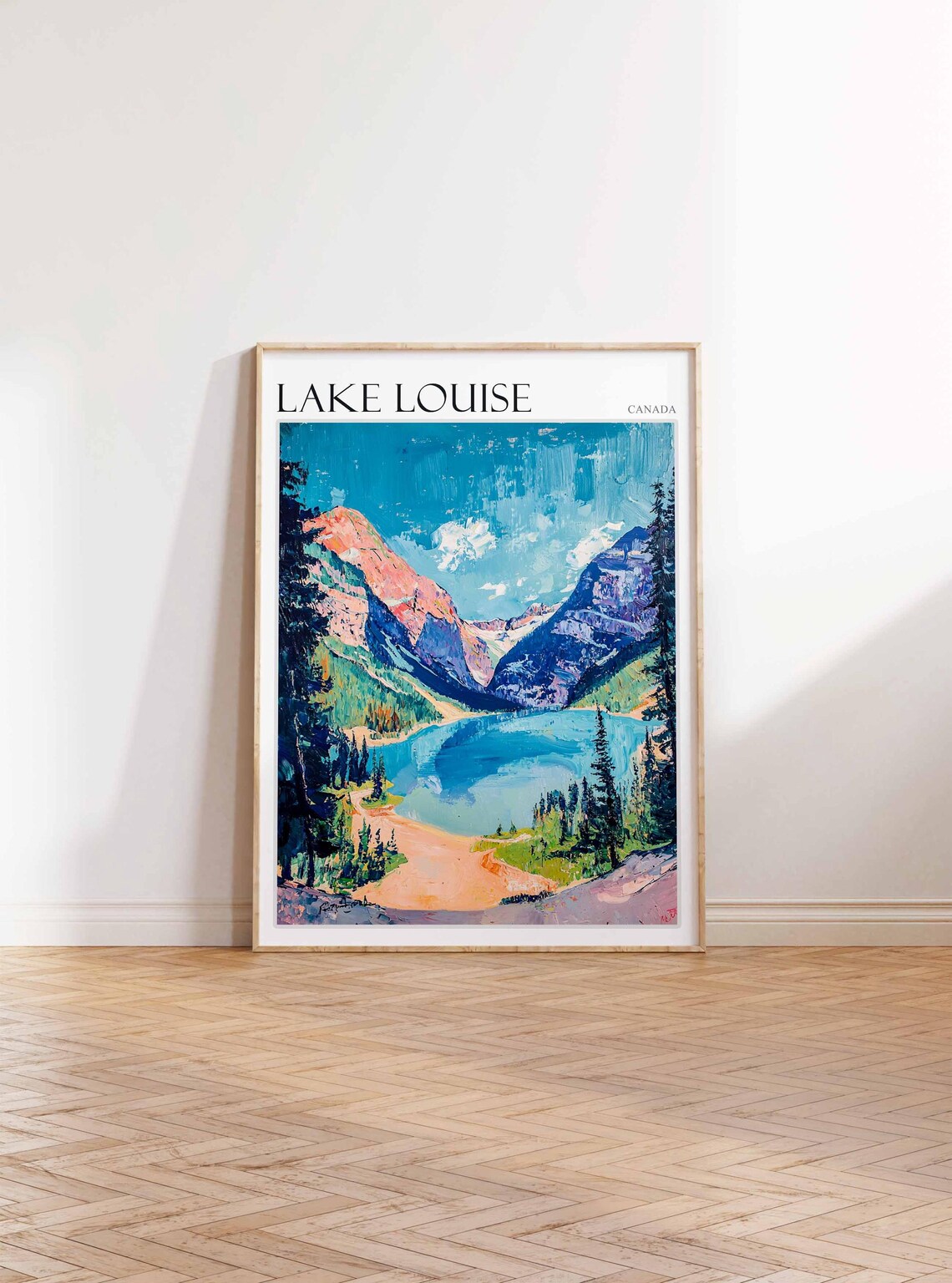 Lake Louise Canada Turquoise Bay Shoreline Viewpoint Painting Poster - Image 3