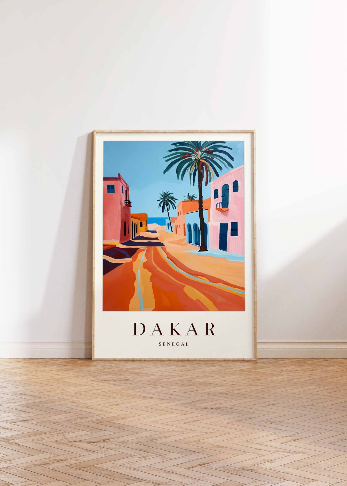 Dakar Senegal Pastel Street Palm Trees Blue Sea View Travel Poster - Image 2