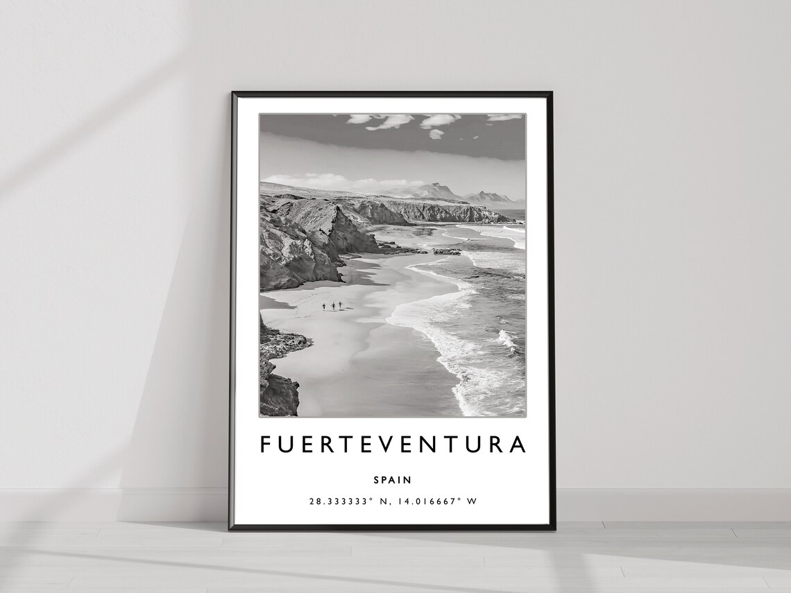 Fuerteventura Spain Black And White Beach Cliffs Photo Poster - Image 2