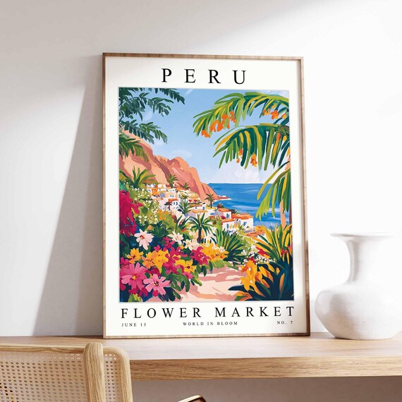 Peru Flower Market Poster Print Peruvian Floral Wall Art Decor Botanical South Americatravel