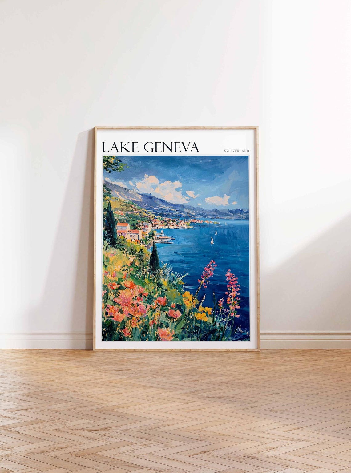 Lake Geneva Poster Switzerland Travel Print Swiss Decor Europe Travel Poster European Wall Art Lake Geneva Travel Poster - Image 2