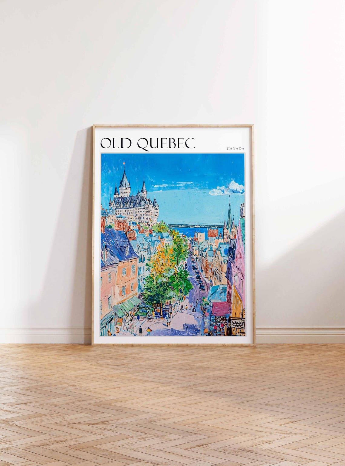 Old Quebec Historic Chateau Street River Painterly Canada Art Poster - Image 2