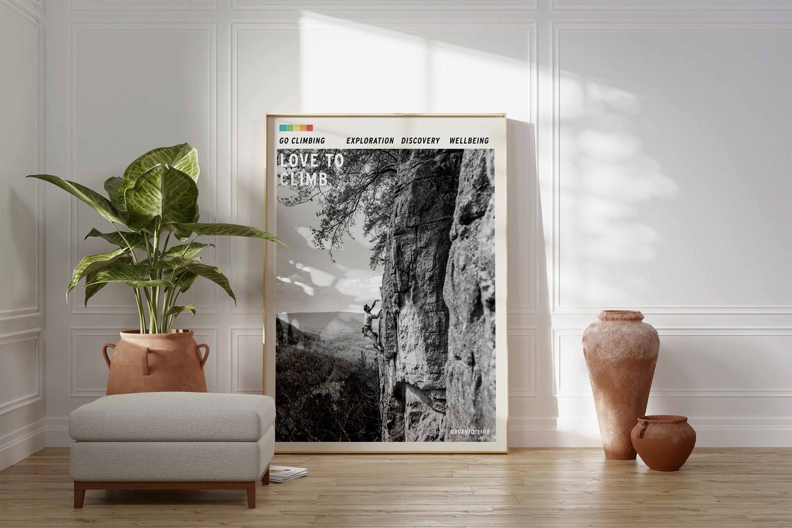 Love to Climb Rock Climbing Black White Adventure Sports Poster - Image 3