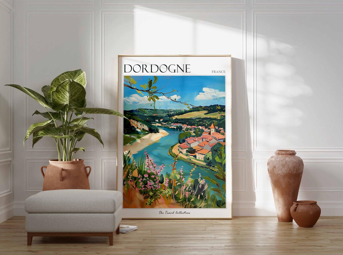 Dordogne France River Bend Village Panoramic View Travel Poster - Image 3