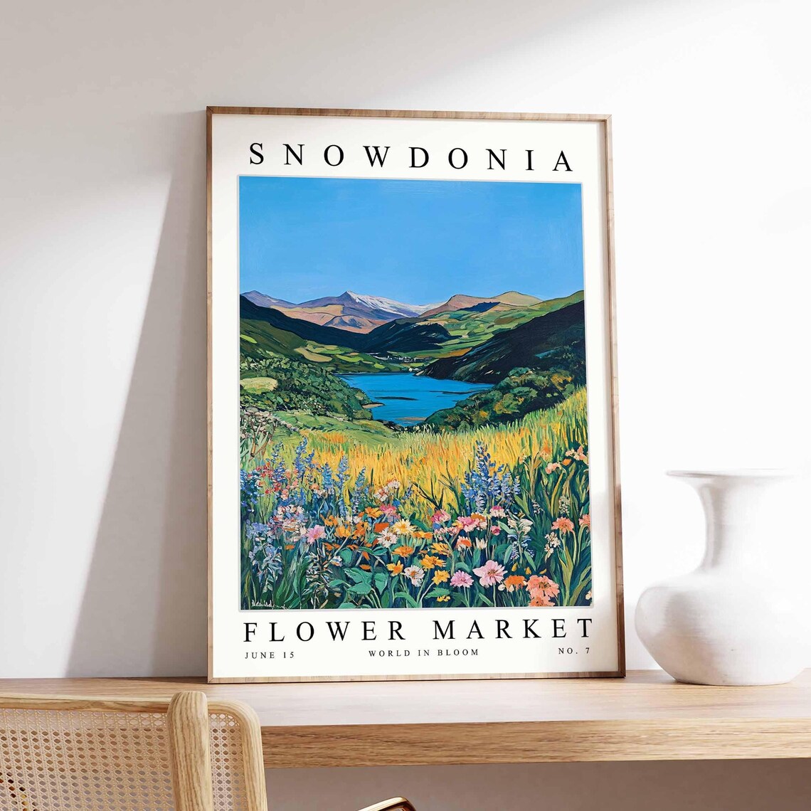 Snowdonia Flower Market Valley Lake Colorful Wildflower Meadow Poster