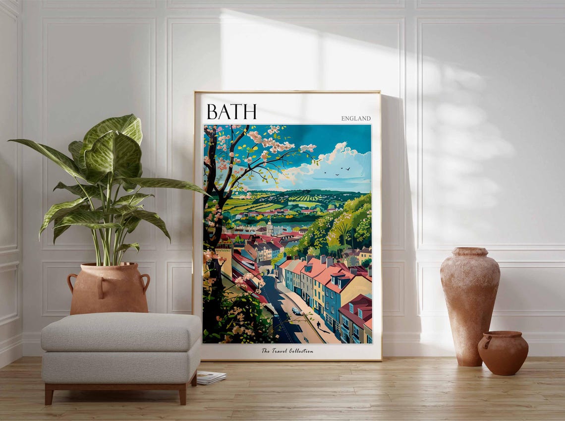 Bath England Hillside Streets Blossom Tree Panoramic Travel Poster - Image 3