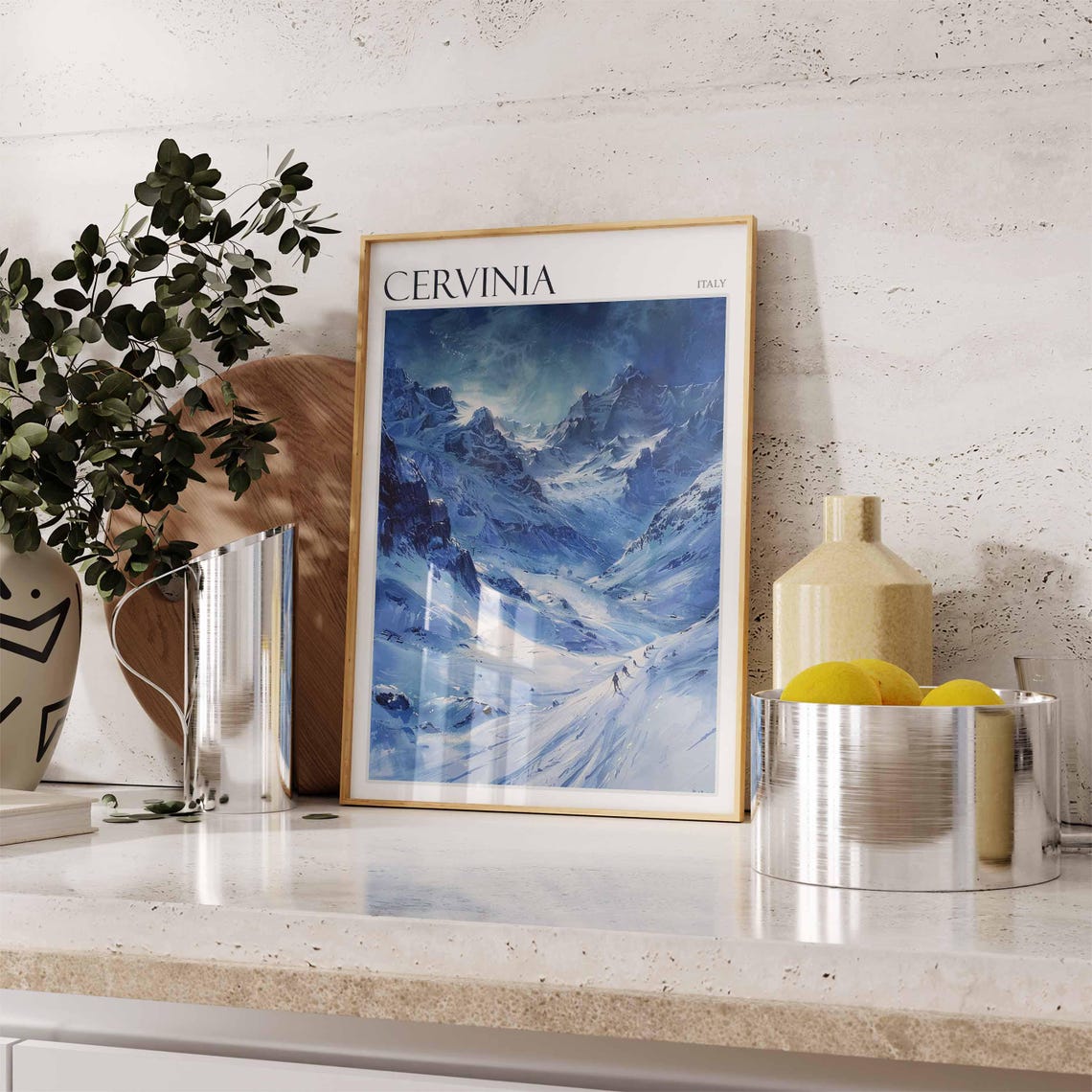 Cervinia Italy Dramatic Snowy Mountain Peaks Ski Landscape Poster - Image 2