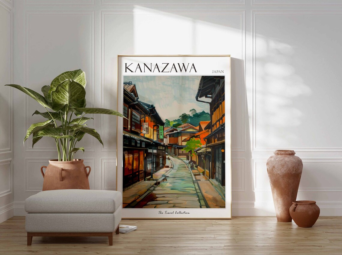 Kanazawa Japan Historic Townhouse Street Scene Vintage Travel Poster - Image 4
