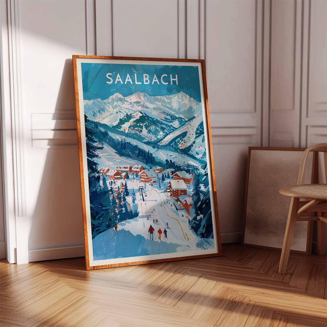 Saalbach Ski Resort Bold Graphic Skiers and Chairlift Poster - Image 3
