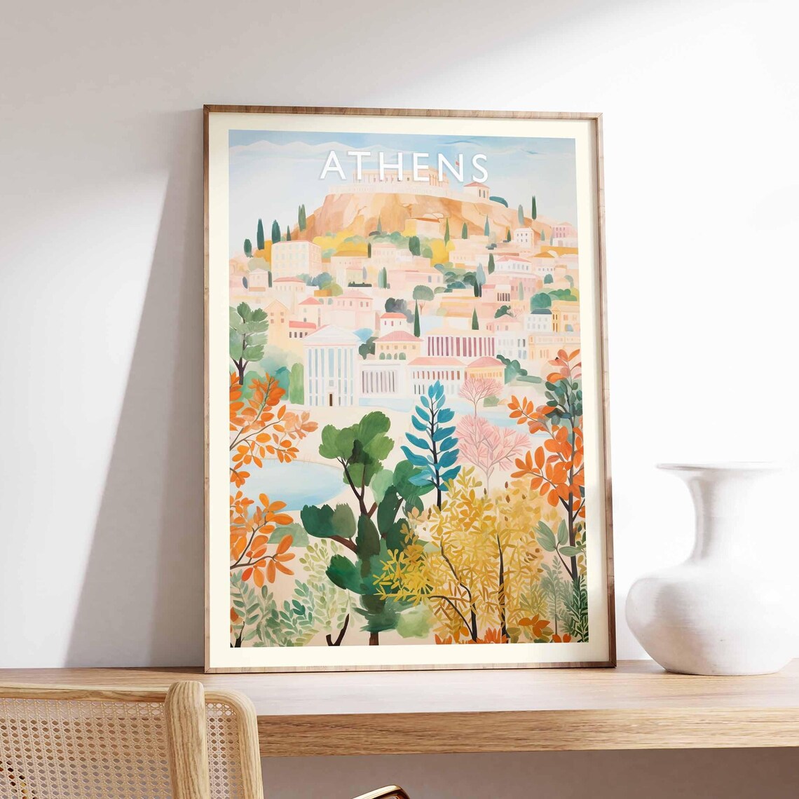Athens Soft Pastel Watercolor Acropolis Greece Travel Poster