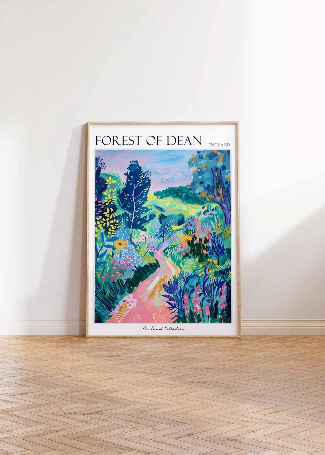 Forest Of Dean England Pink Flower Path Blue Woods Fairy Poster - Image 2