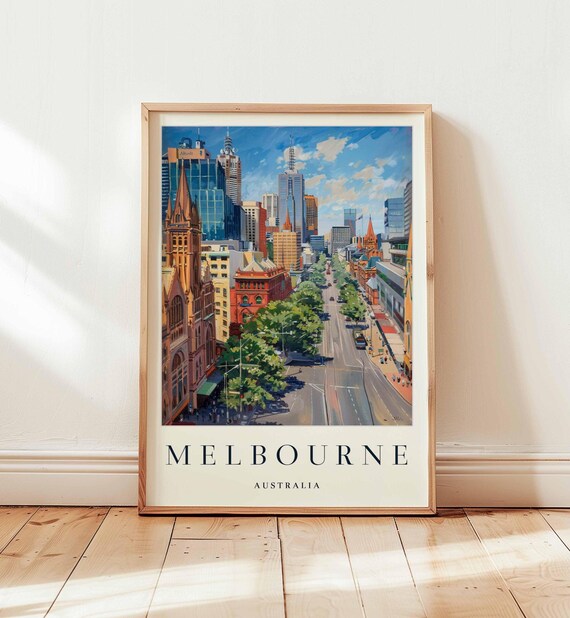 Melbourne Aerial City Street Cathedral Red Brick Australia Poster