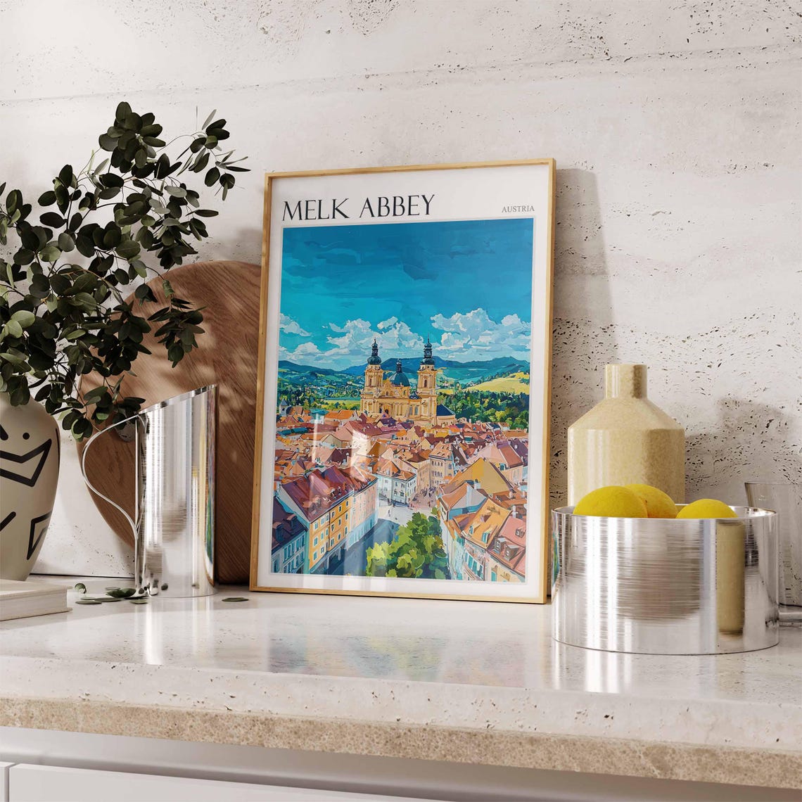 Melk Abbey Austria Aerial Panorama Under Dramatic Sky Travel Poster - Image 2