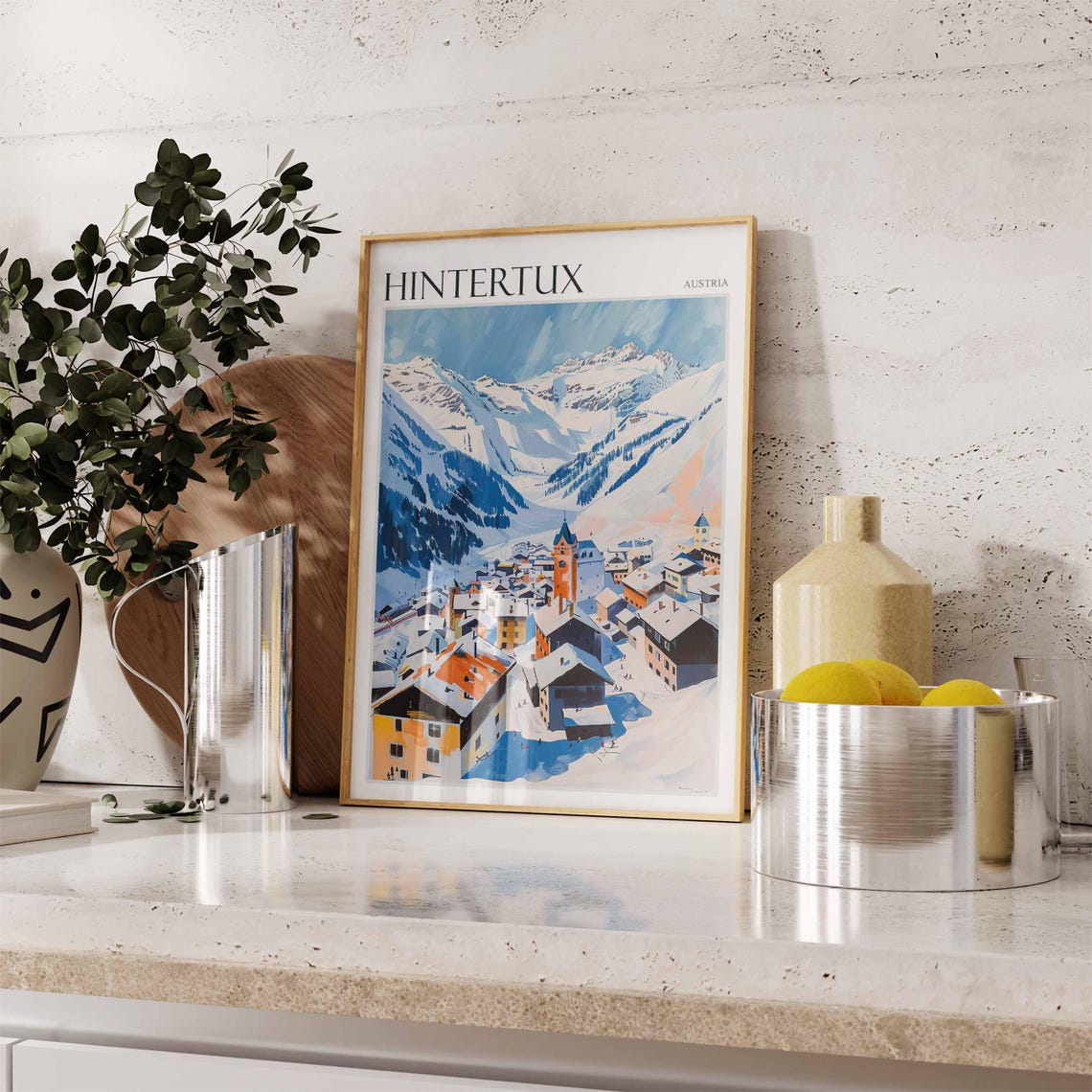 Hintertux Austria Painterly Old Town Church Tower Winter Poster - Image 2