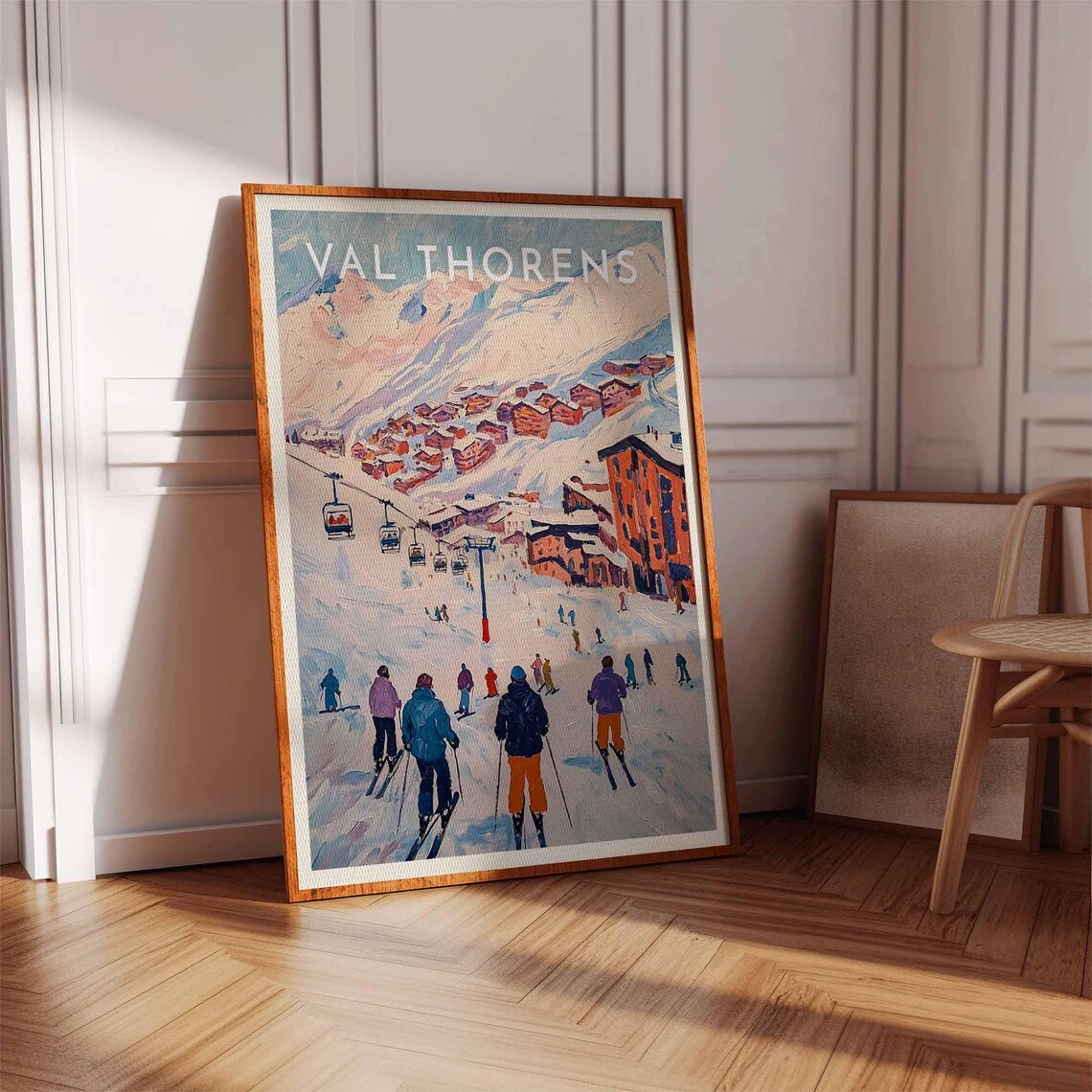 Val Thorens France Skiers Red Buildings Chairlift Slope Poster - Image 3