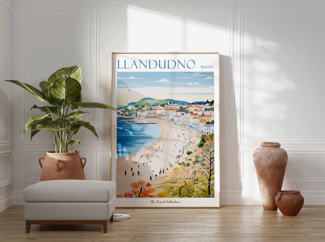 Llandudno Wales Seaside Promenade Retro Travel Illustration Poster - Image 3