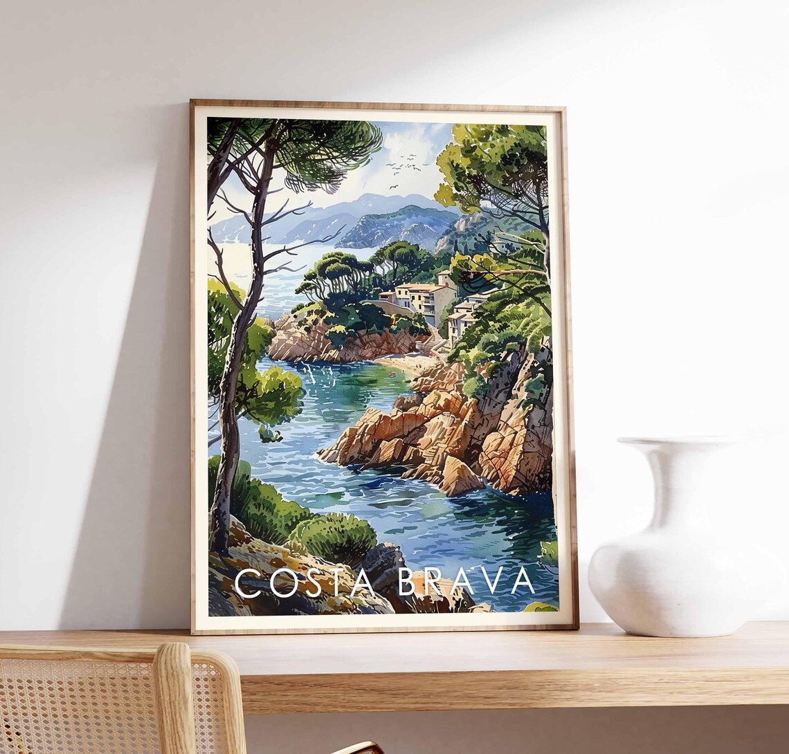 Costa Brava Spain Rocky Mediterranean Cove Scenic Travel Poster