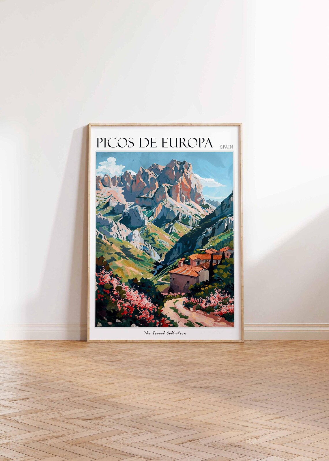 Picos De Europa Spain Rocky Peak Farmhouse Blossom Travel Poster - Image 2