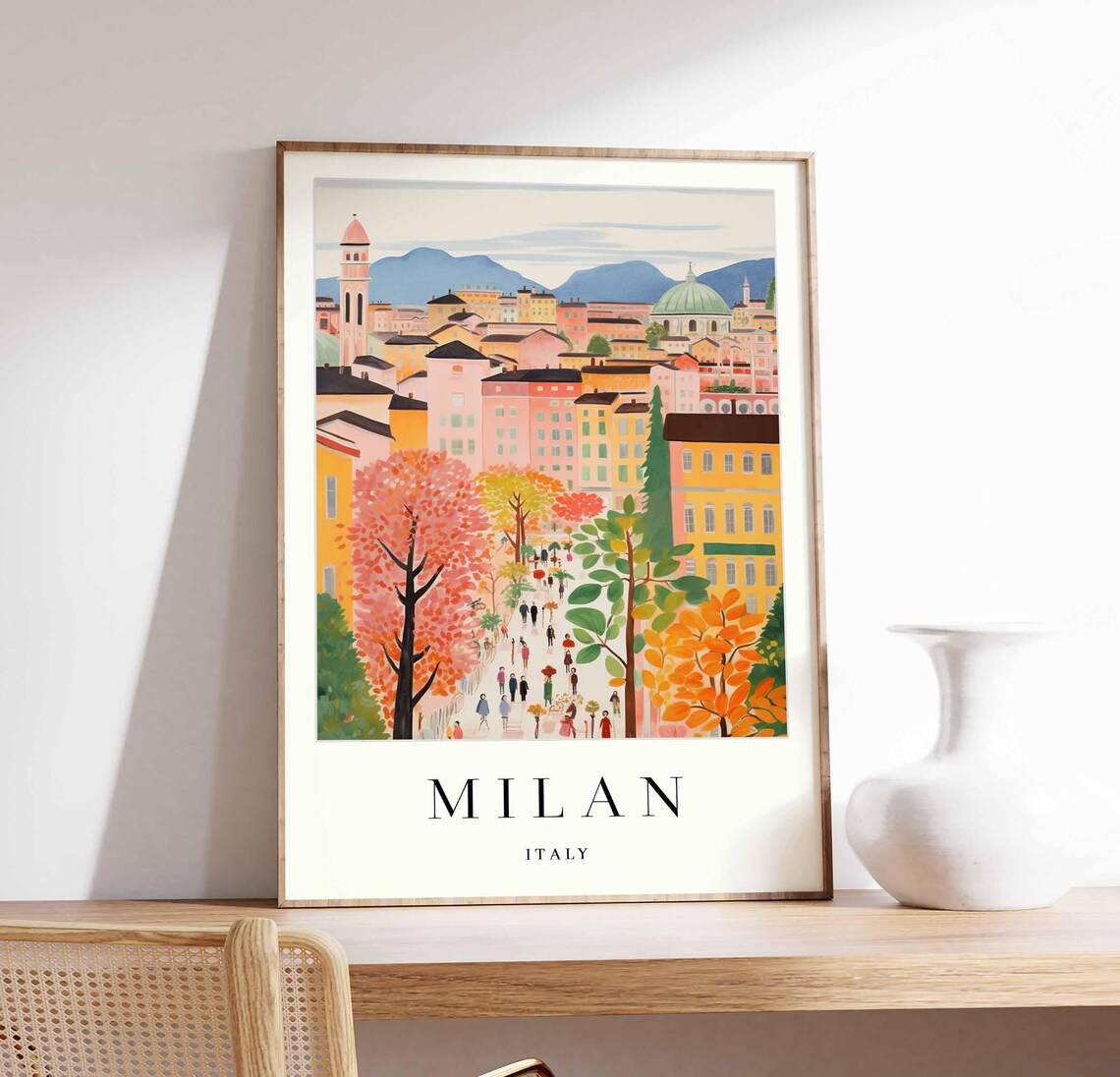 Milan Cityscape Travel Poster, Italy Wall Art