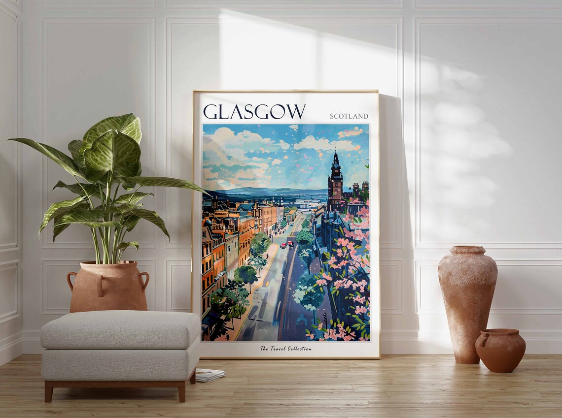 Glasgow Clock Tower Blossom Street Spring Scotland Travel Poster - Image 2