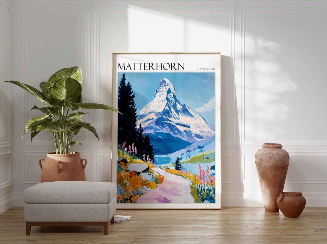 Matterhorn Switzerland Alpine Trail Pine Forest Bloom Art Poster - Image 3