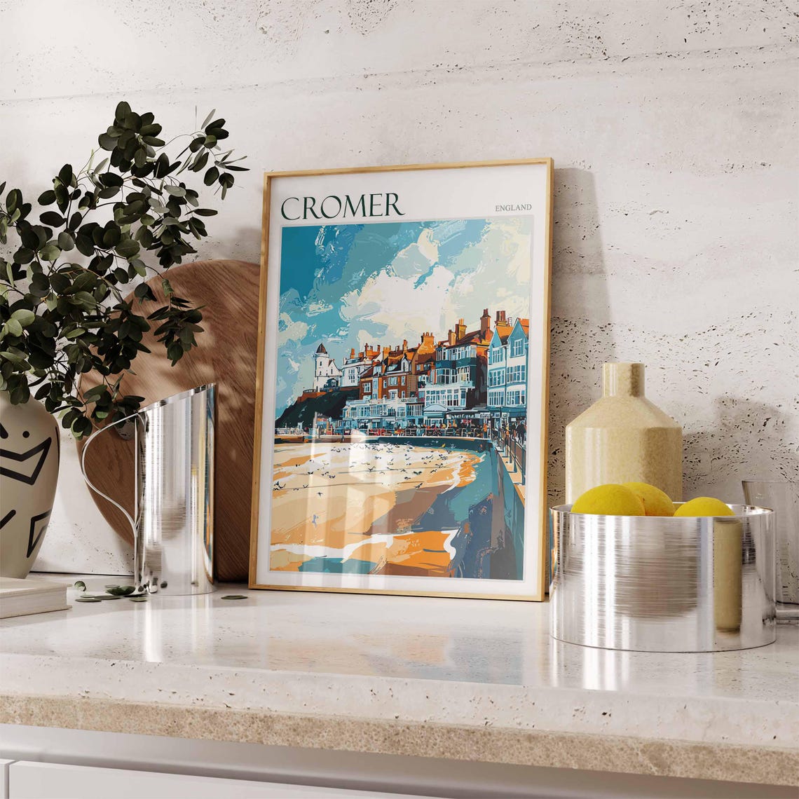 Cromer England Seafront Hotels and Gulls Over the Beach Poster - Image 2