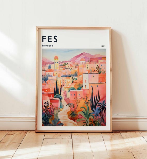 Fes Morocco Travel Poster Medina Wall Art Print