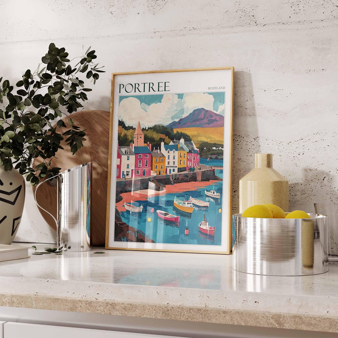 Portree Scotland Harbor Boats Mountain View Vintage Travel Poster - Image 3