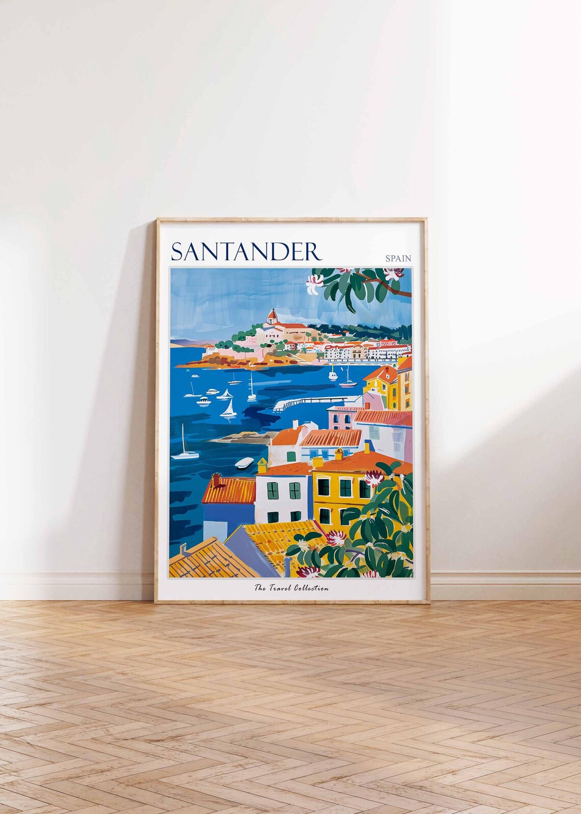 Santander Spain Harbor Colorful Buildings Painted Travel Poster Art - Image 2