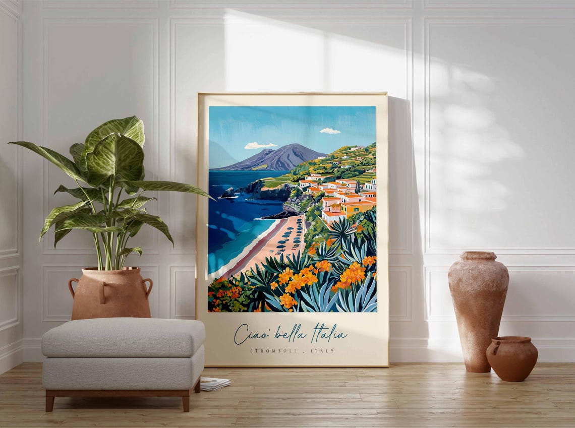 Stromboli Poster Italian Travel Print Stromboli Travel Art Stromboli Wall Art Italy Art Italy Travel Decor Italian Travel Gift - Image 3