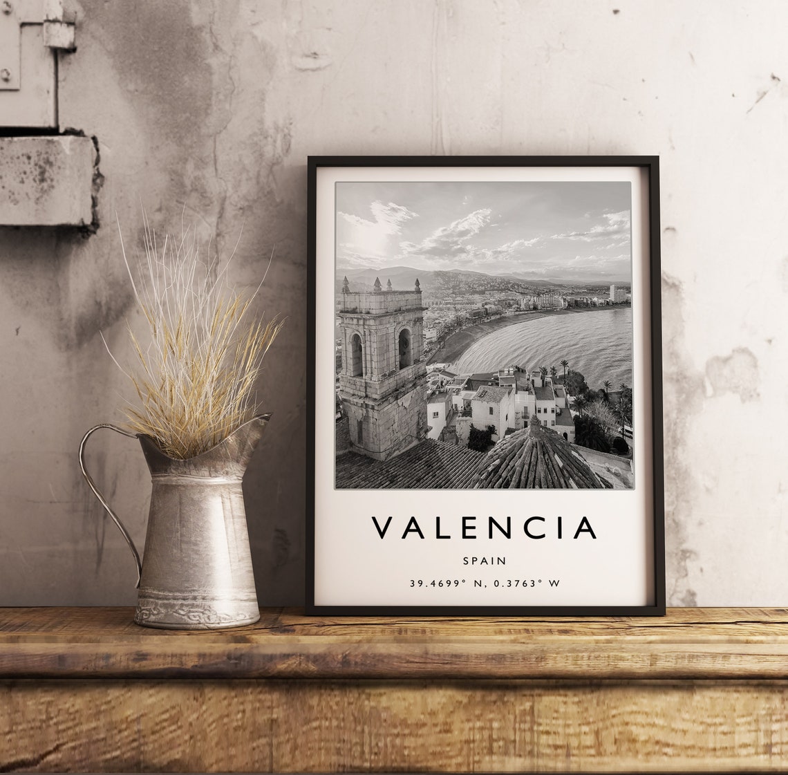 Valencia Bell Tower Curved Bay Black White Spain Travel Poster - Image 3
