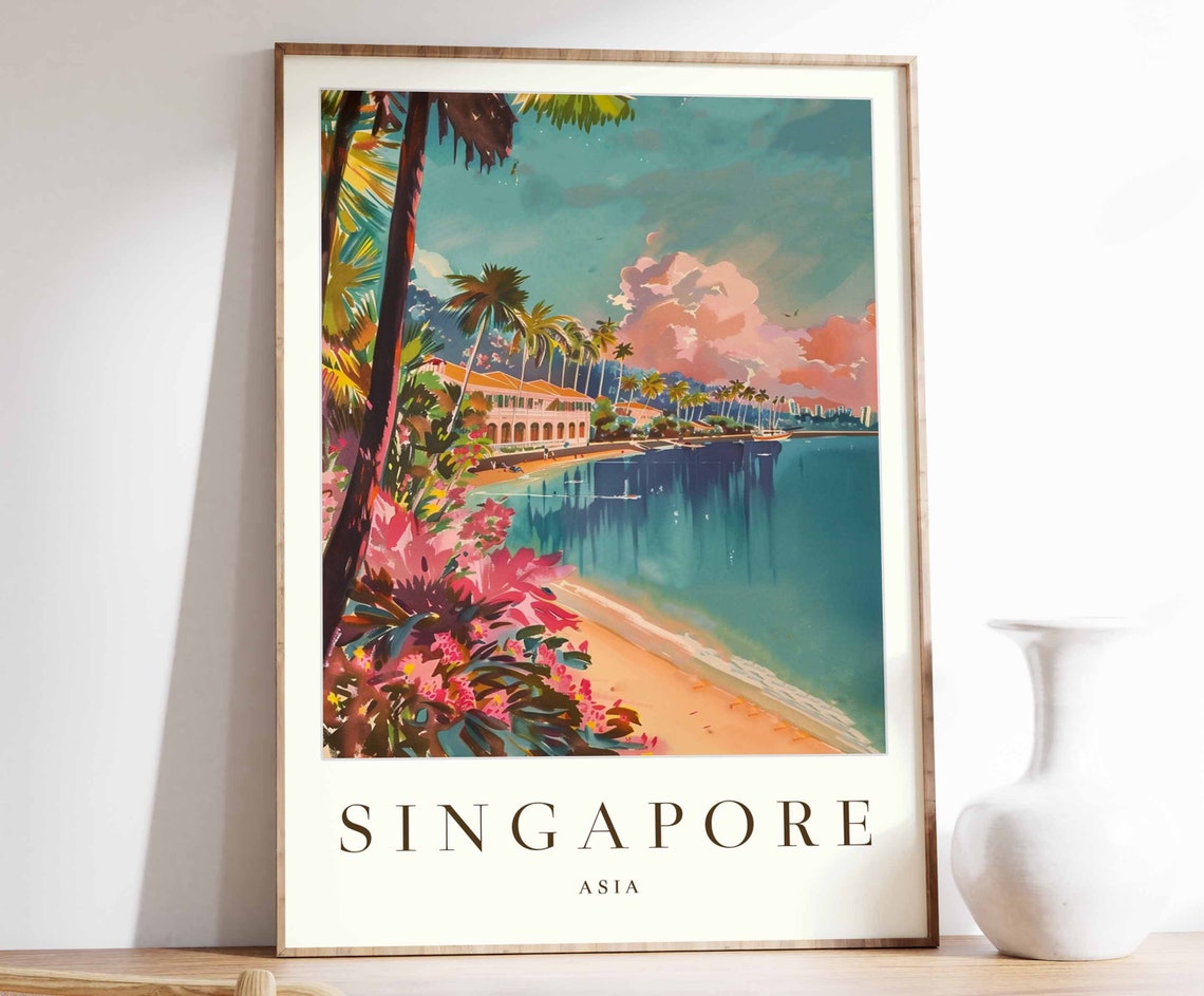 Singapore Poster Singapore Travel Print Asia Wall Art Singaporean Travel Print Tropical Decor City Print Singapore Gift