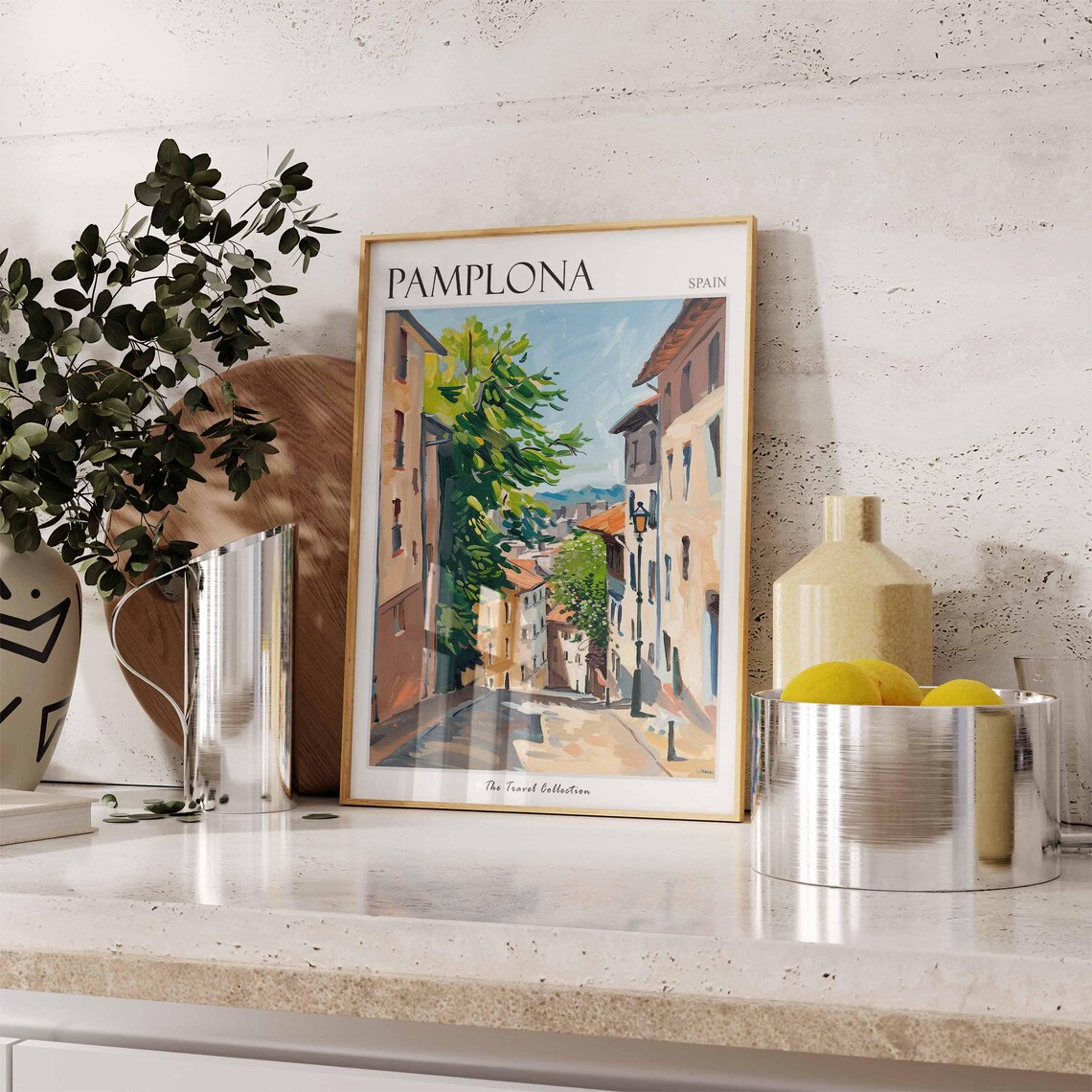 Pamplona Spain Sunlit Old Town Street Oil Painting Travel Poster - Image 3