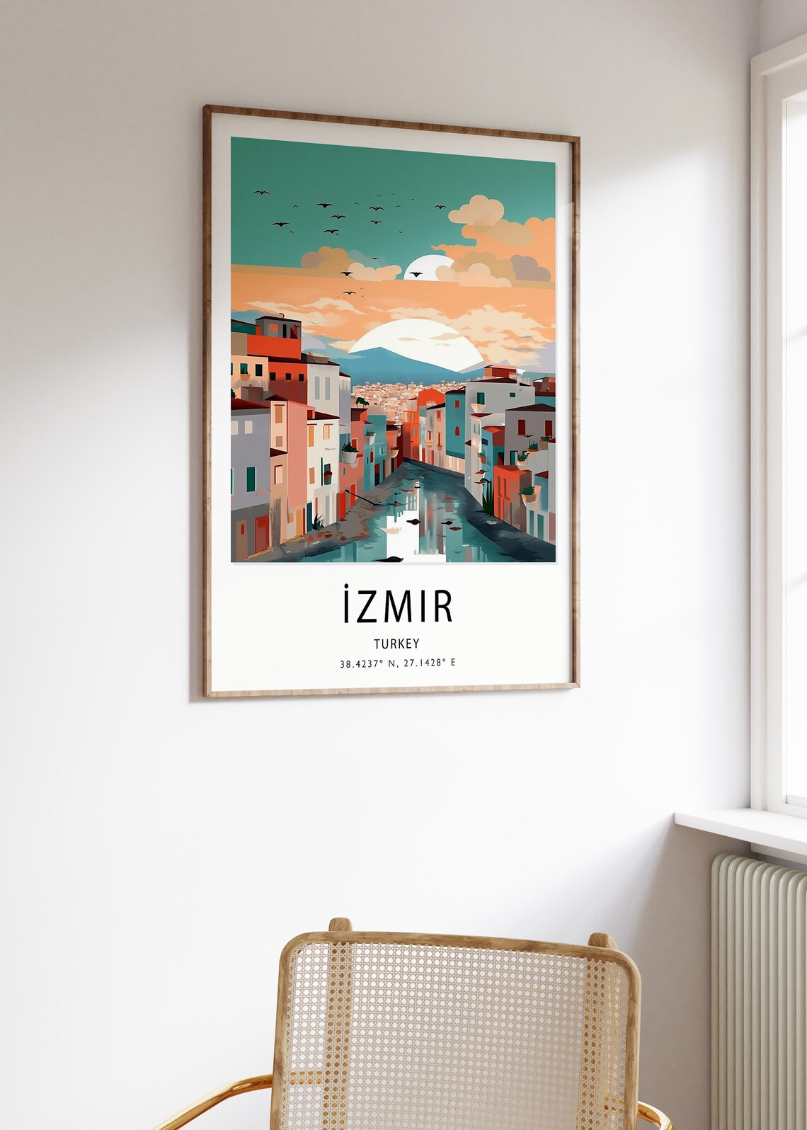 Colorful Izmir Turkey Illustrated Sunset Cityscape Travel Poster - Image 3