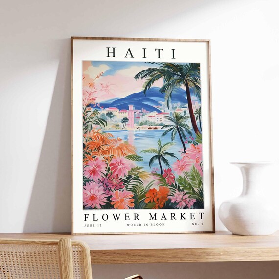 Haiti Flower Market Poster Print Haitian Floral Wall Art Decor Botanical Caribbean Travel