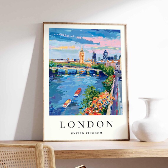 London Big Ben Westminster Bridge Sunset Skyline Travel Poster