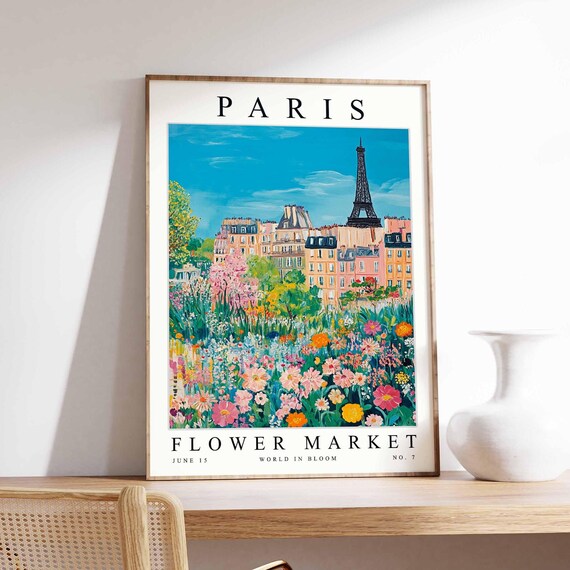 Paris Eiffel Tower Haussmann Rooftops Wildflower Meadow View Poster