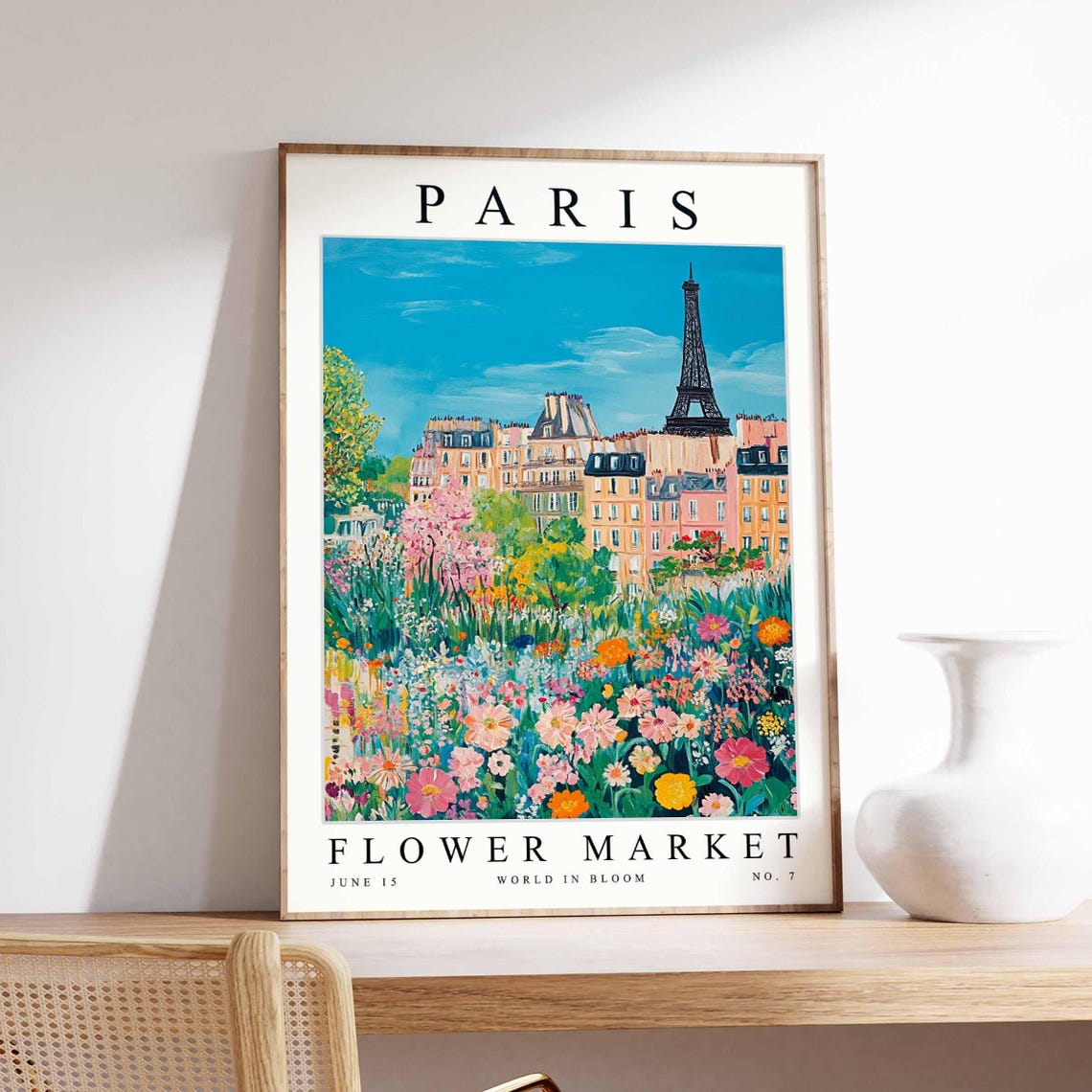 Paris Eiffel Tower Haussmann Rooftops Wildflower Meadow View Poster