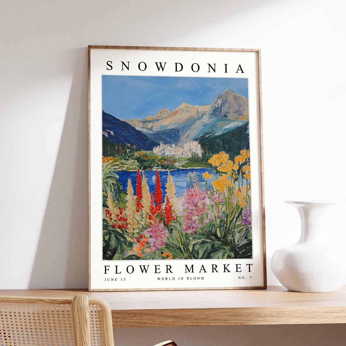 Snowdonia Flower Market Lakeside Town Red Spike Bloom Garden Poster