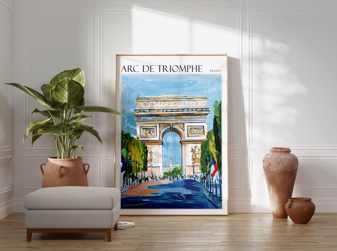 Arc de Triomphe Paris France Avenue View Colorful Travel Poster - Image 2