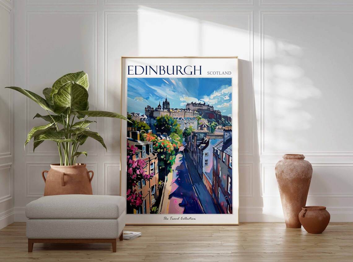 Edinburgh Scotland Castle City Street Blossom Sunny Day Travel Poster - Image 2