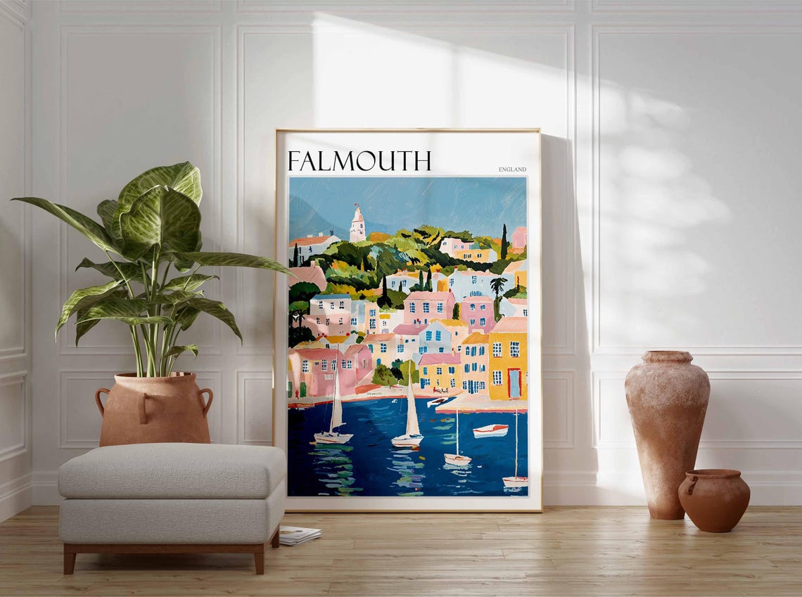 Falmouth Poster Cornwall Poster England Travel Poster Coastal Wall Art Uk Home Decor Falmouth Wall Decor Falmouth Wall Print Uk Art - Image 3