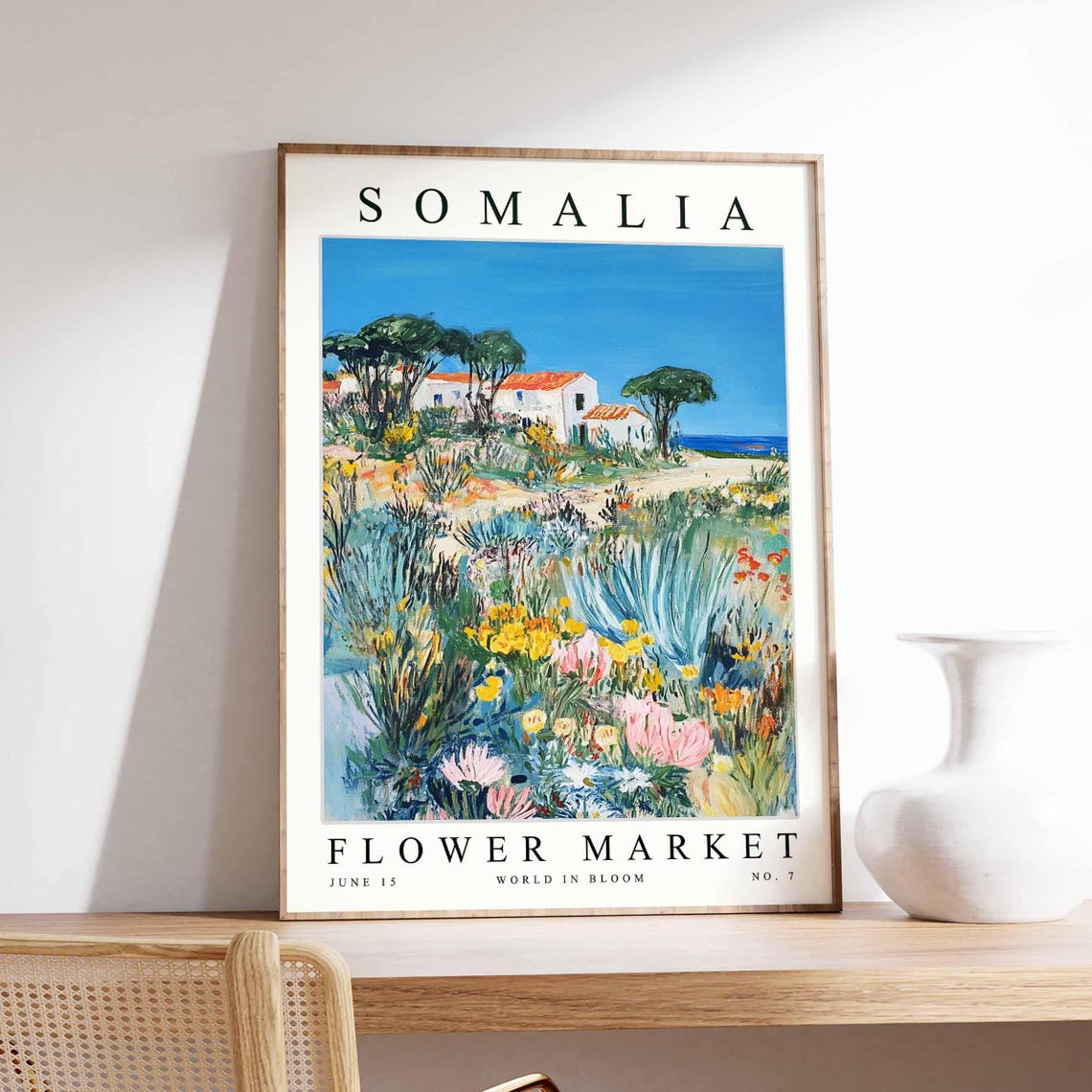 Somalia Flower Market Farmhouse Meadow Pine Tree Field Poster