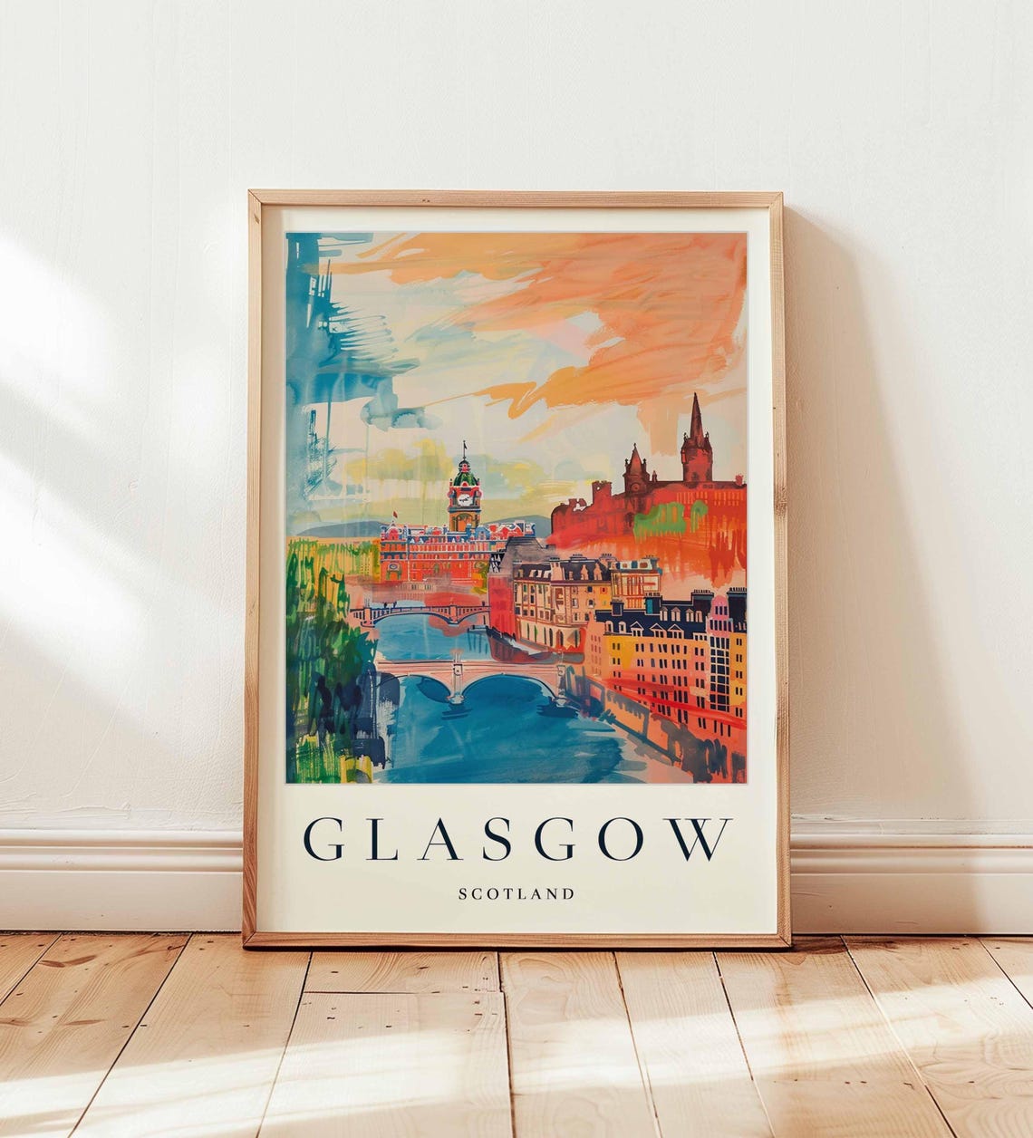 Glasgow Scotland Historic River Bridges Colorful City Art Poster