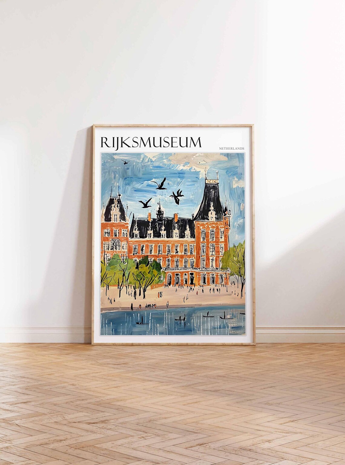 Rijksmuseum Amsterdam Flying Birds Waterfront Sky Painting Poster - Image 2
