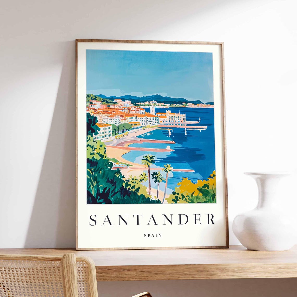 Santander Spain Panoramic Bay Palms Piers Blue Water Coast Poster