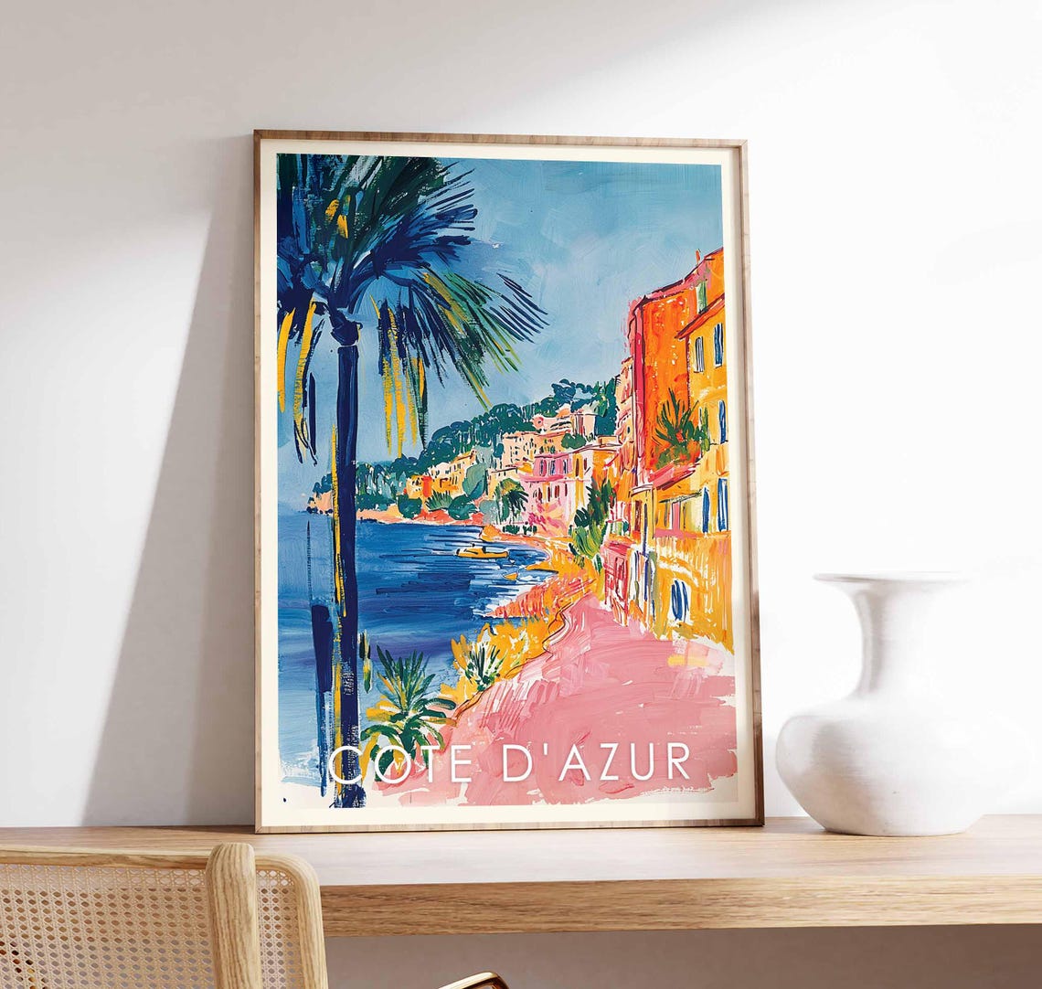 Cote d'Azur Palm Promenade Painterly French Riviera Art Poster